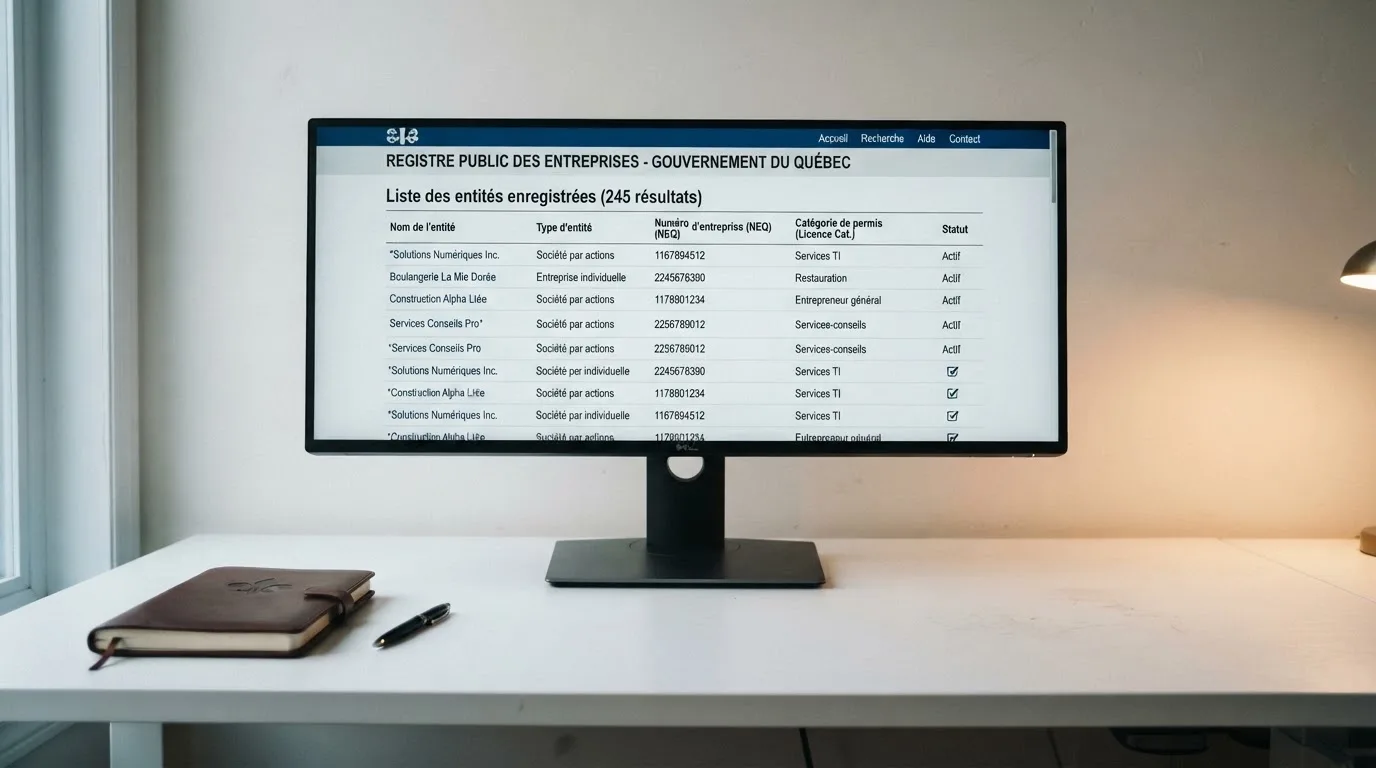 An official-looking government registry page listing licensed operator names and categories in a simple table, no logos