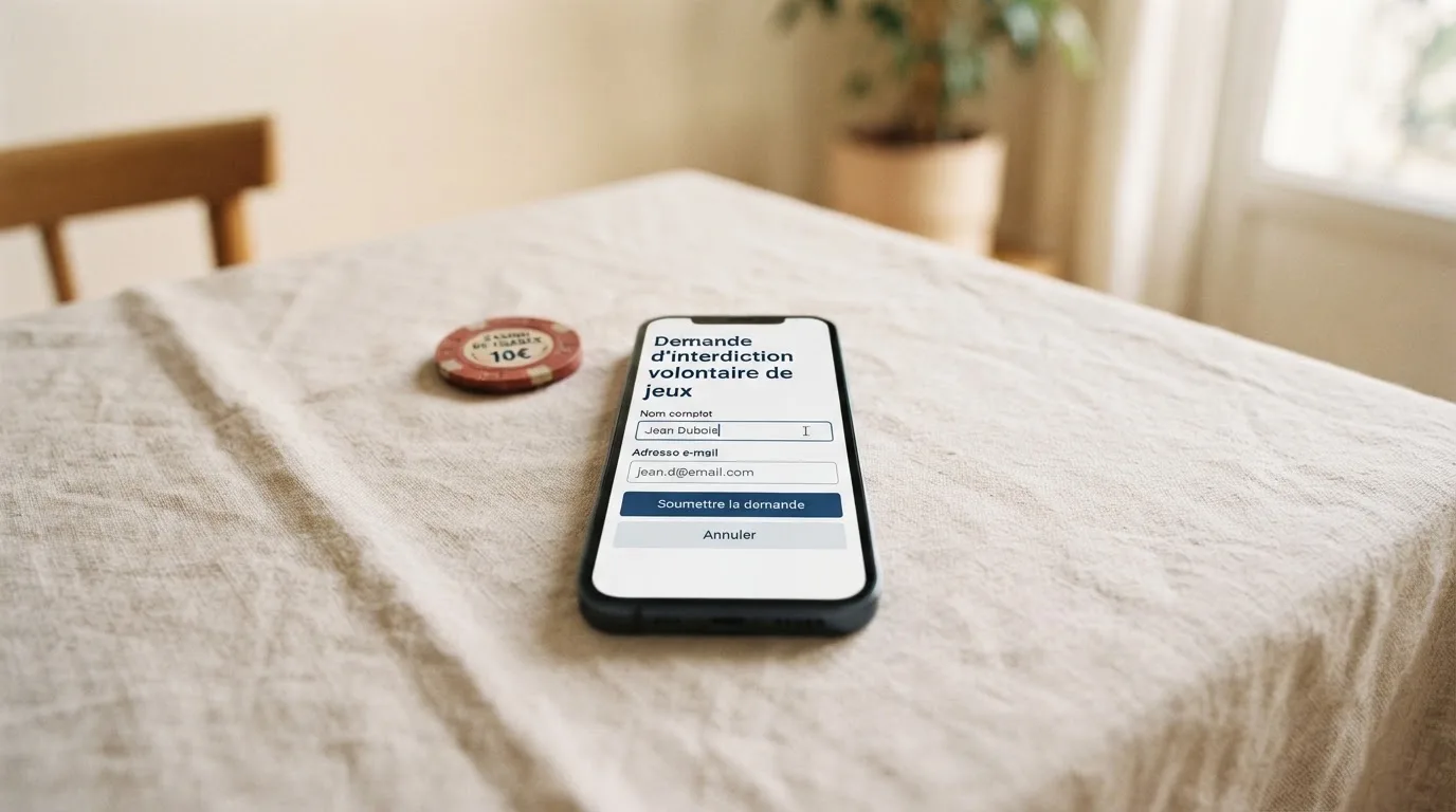 Formulaire de demande d'interdiction volontaire de jeux ouvert sur un smartphone