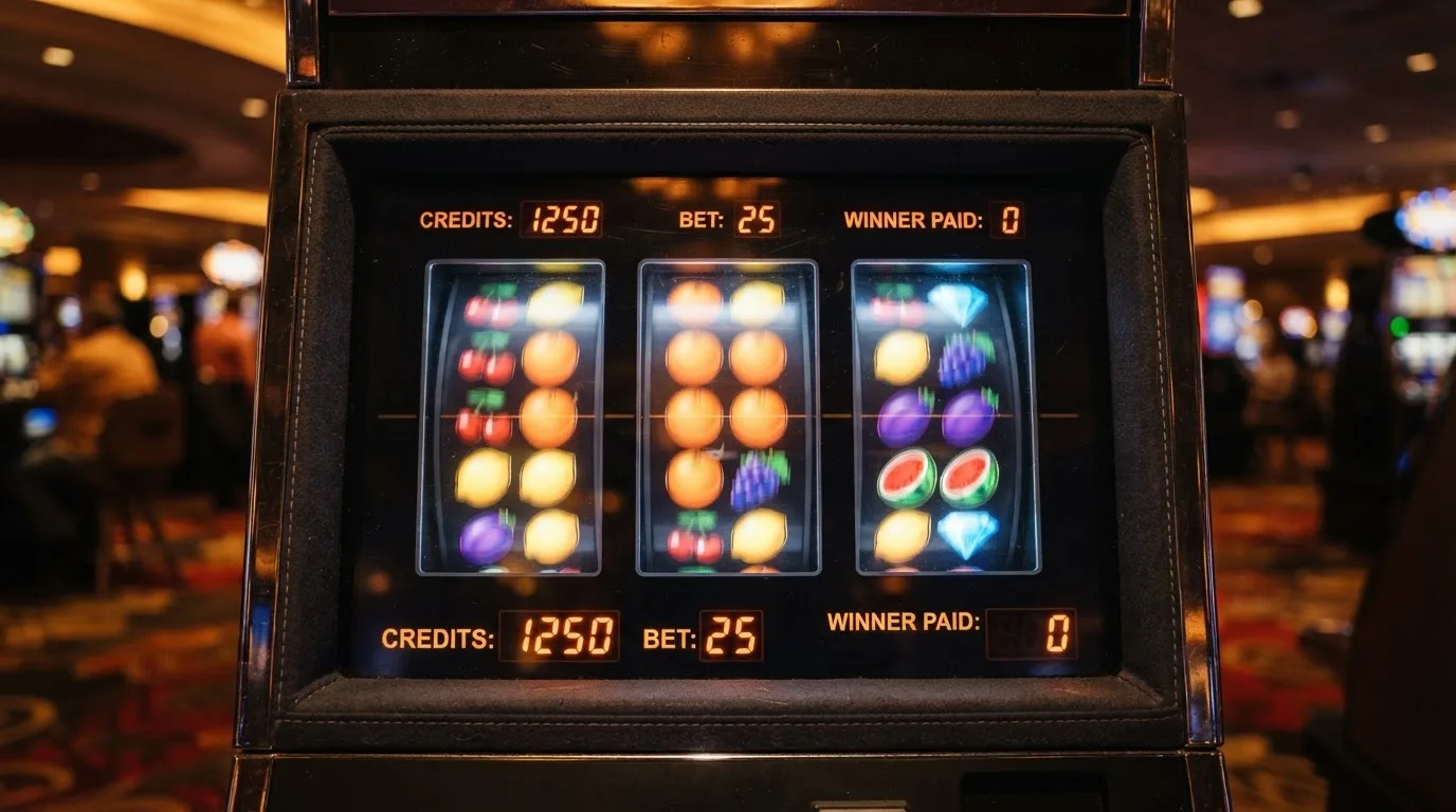 Rouleaux de machine à sous animés sur l'écran d'un casino en ligne, sans marque de casino visible