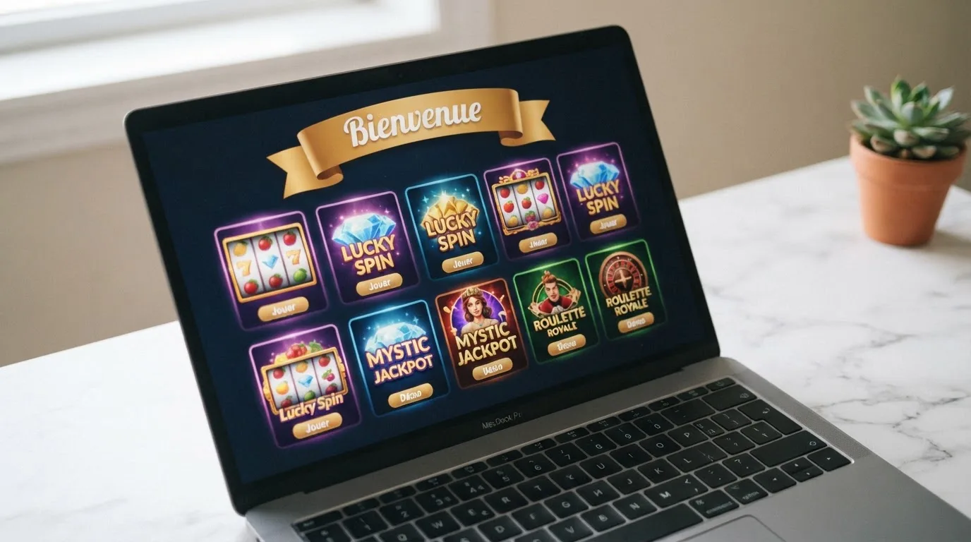 L'interface d'un casino en ligne récemment lancé affichant une bannière de bienvenue destinée aux nouveaux joueurs français.
