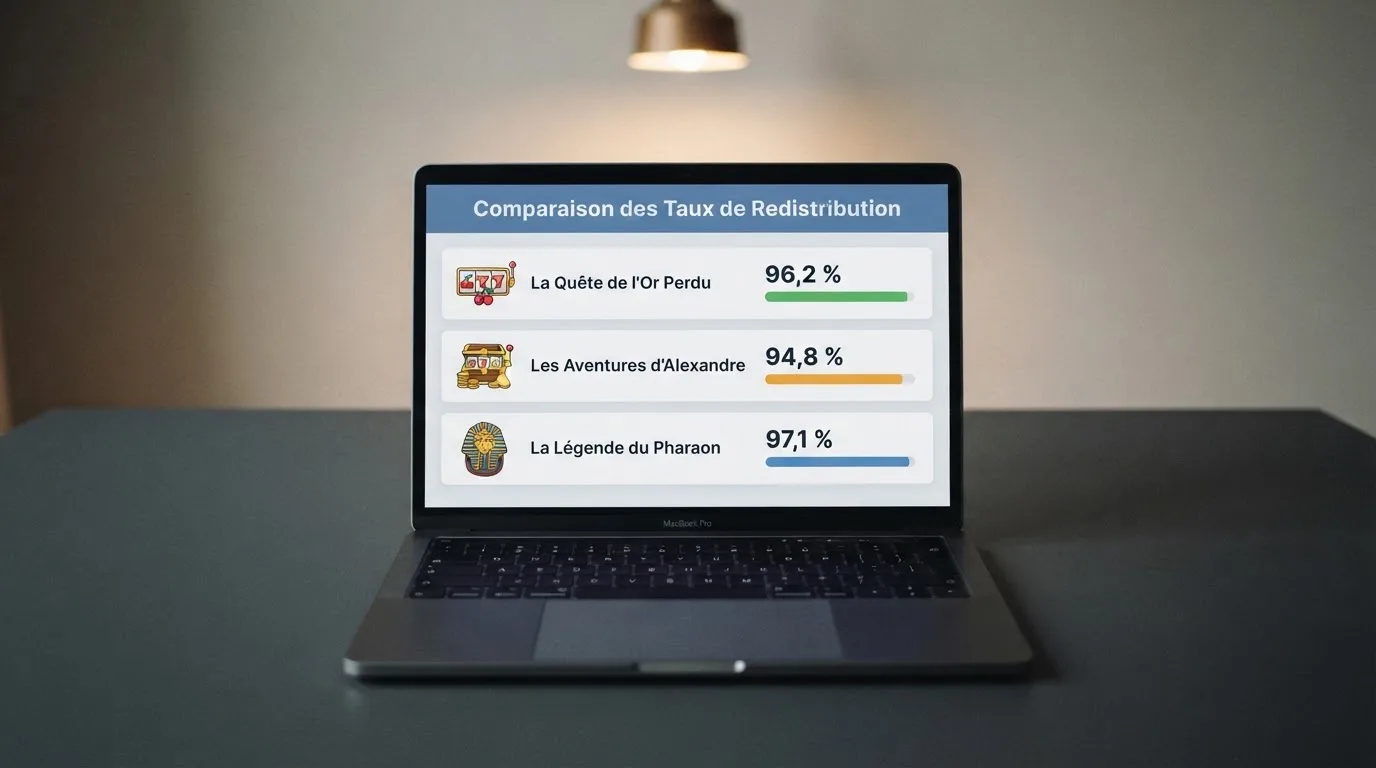 Tableau comparatif de taux de redistribution affichés sur plusieurs machines à sous en ligne